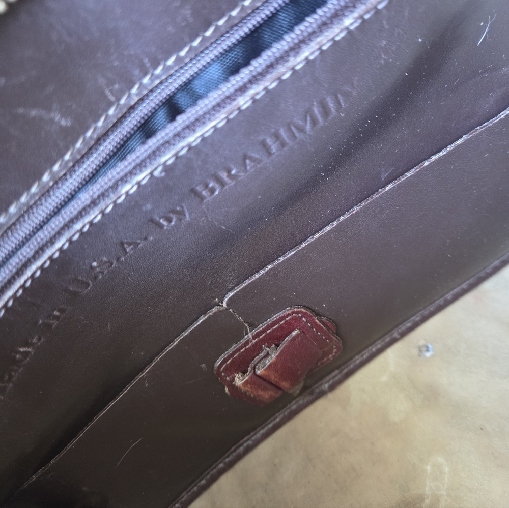Brahmin leather satchel 13" by 8" Chocolate Brown VTG - Picture 6 of 11